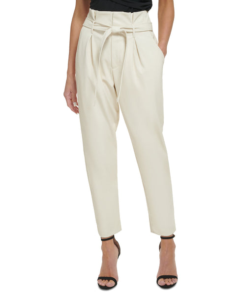 Faux Leather High Rise Tie Waist Ankle Pants